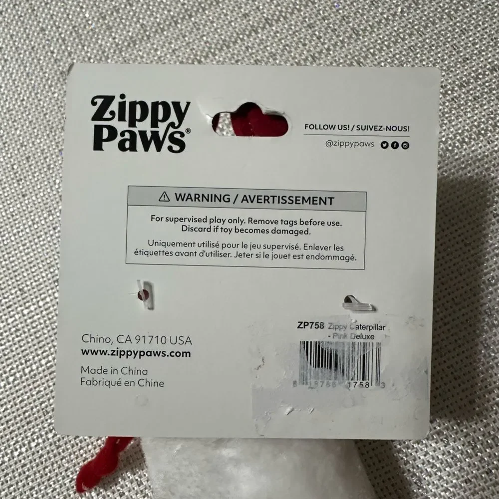 Zippy Paws Valentine’s Day Pink White Red Gray Plush Caterpillar Squeaky Dog Toy